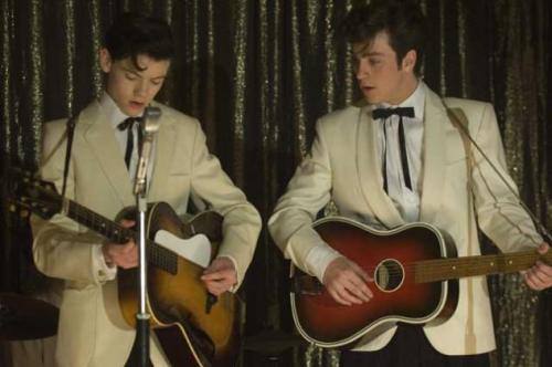 Sangster and Johnson as McCartney and Lennon in Nowhere Boy