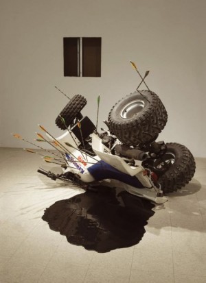 BGL, Jouet pour adulte, 2005, all terrain vehicule, arrows, black epoxy paint, 47 x 71 x 39 inch, Permanent Collection of Montrealâ€šÃ„Ã´s Museum of Fine Arts