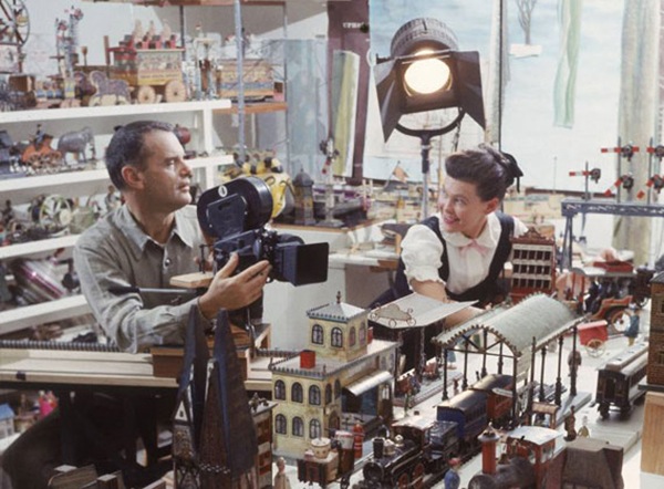 Charles and Ray Eames working on a film