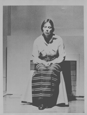Photograph of Faith Wilding performing Waiting at the feminist art installation and performance space, Womanhouse 1972